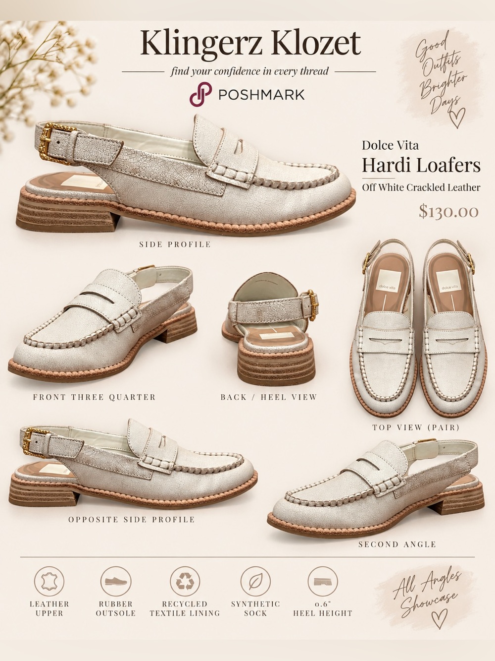 Dolce Vita Hardi Off White Crackled Leather Slingback Loafers